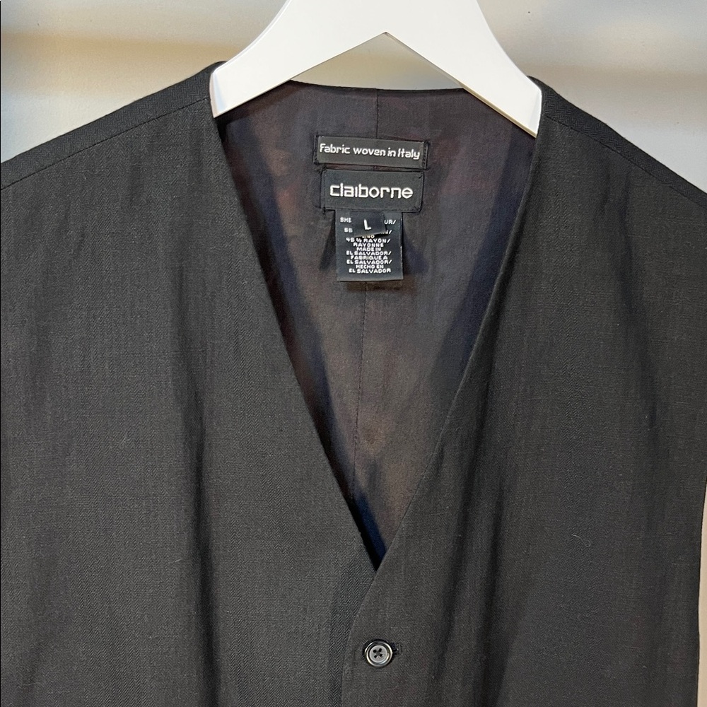 Claiborne Linen Blend Charcoal Black Men's Vest - Picture 8 of 12